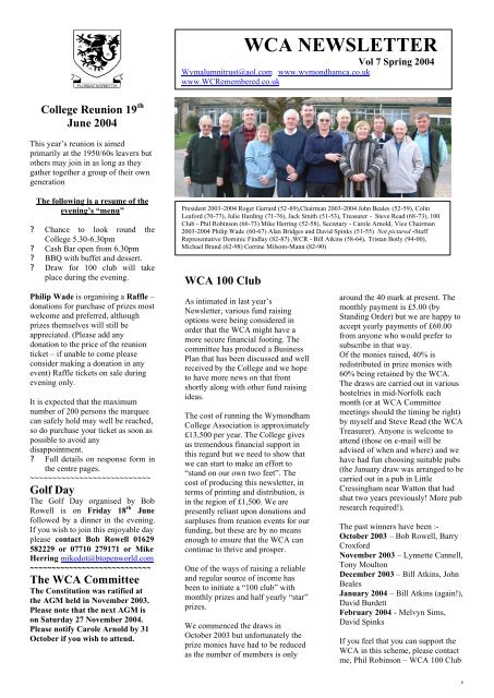 2004 WCA Newsletter - Wymondham College Remembered